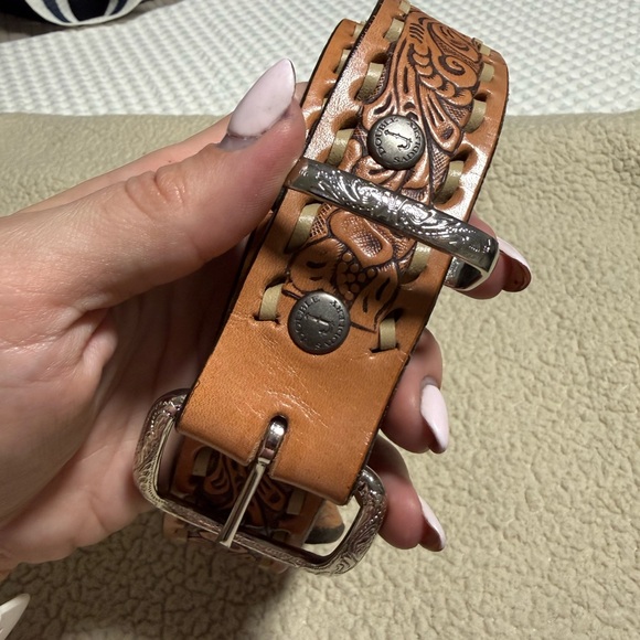 Double J Saddlery Tooled Leather Western Belt with Engraved Silver Buckle main image 4